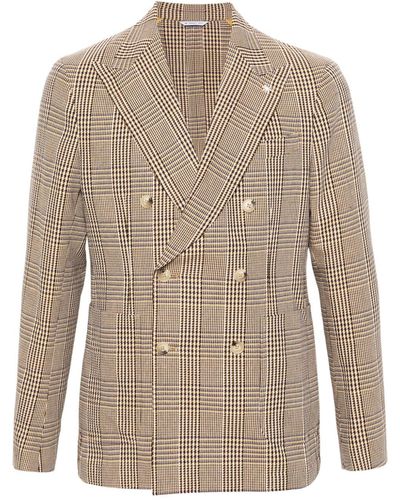 Manuel Ritz Check-pattern Double-breasted Blazer - Brown