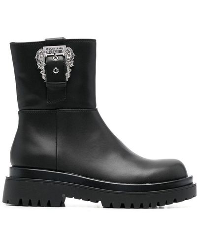 Versace Buckled Ankle Boots - Black