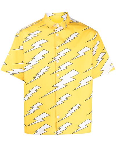 Neil Barrett Thunder-print Cotton Shirt - Yellow