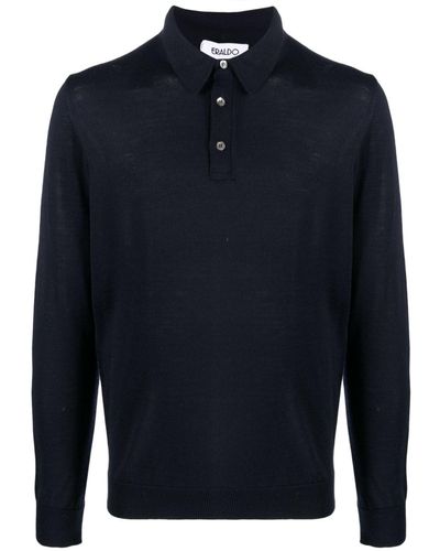 Eraldo Long-sleeve Wool Polo Shirt - Blue
