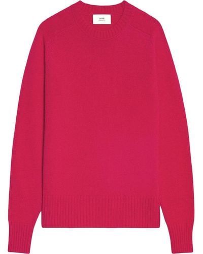 Ami Paris Long-sleeved Wool Sweater - Pink