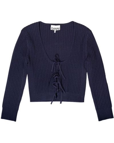 Ganni Melange-knit Cropped Cardigan - Blue