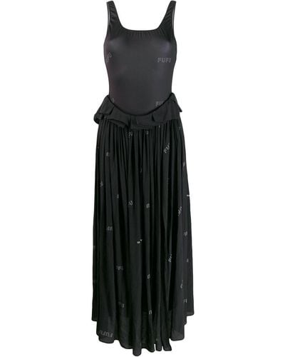 Natasha Zinko Printed Swimsuit Maxi Dress - Black