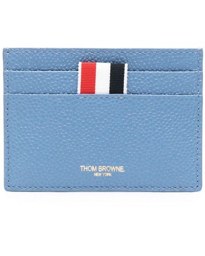 Thom Browne 4-bar Rose-embroidered Leather Cardholder - Blue