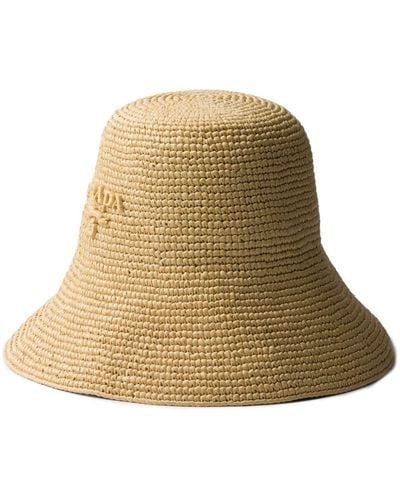Prada Brand-embroidered Woven Bucket Hat - Natural