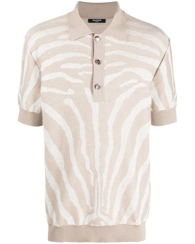Balmain Poloshirt Met Zebra Jacquard - Naturel