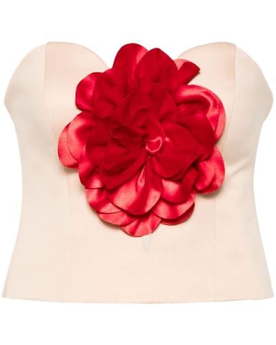 Parlor Floral-appliqué Corset Top - Red