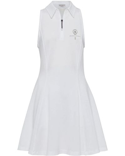 Brunello Cucinelli Logo-embroidered Cotton Dress - White