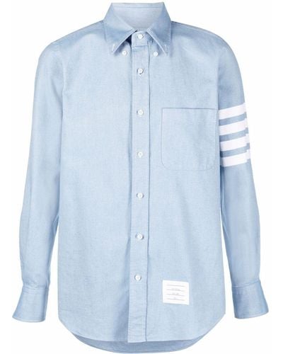 Thom Browne 4-bar Stripe Cotton Shirt - Blue