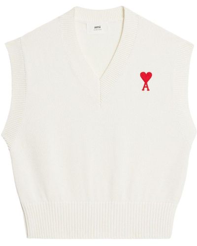 Ami Paris Chest Embroidered-logo Knit Vest - White
