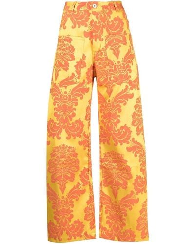 Marques'Almeida Floral Print Wide-leg Cropped Trousers - Orange