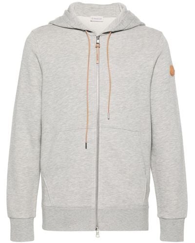 Moncler Mélange-effect Zip-up Hoodie - White