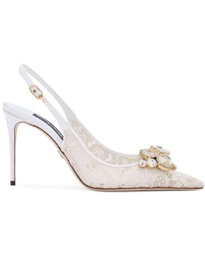 Dolce & Gabbana Crystal Lace Slingback Pumps - White