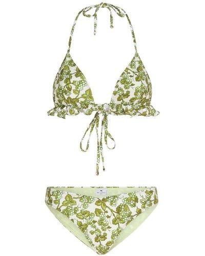 Etro Triangle Bikini With Ruffles And Berries Pattern - Green