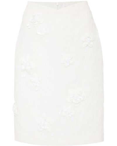 ShuShu/Tong Floral-appliqué Knee-length Skirt - White