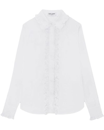 Saint Laurent Camisa con botones y detalle de flecos - Blanco
