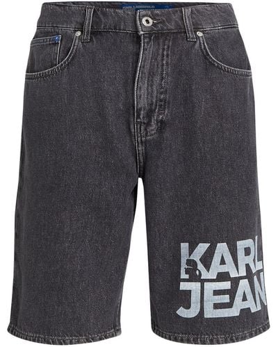 Karl Lagerfeld Short en jean à logo imprimé - Gris