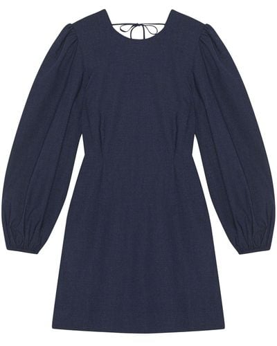 Ganni Long-sleeved Open-back Minidress - Blue