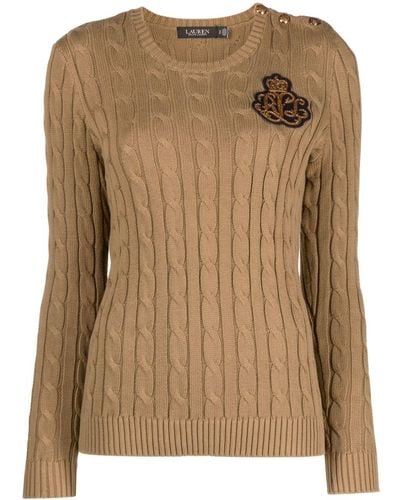 Lauren by Ralph Lauren Montiva Logo-patch Cable-knit Jumper - Brown