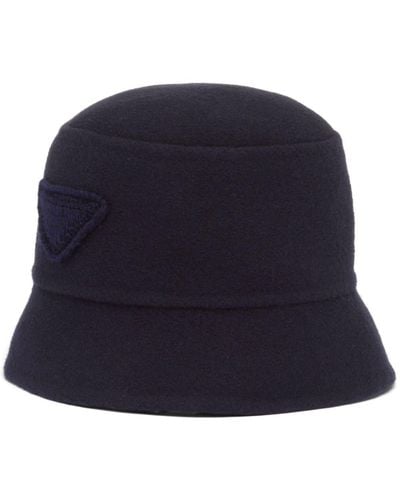 Prada Triangle-logo Velour Bucket Hat - Blue