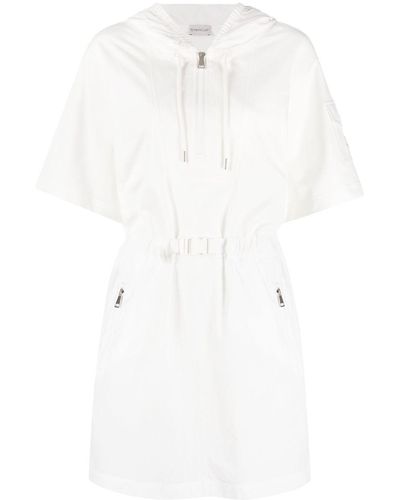 Moncler Short-sleeve Hooded Cotton Dress - White