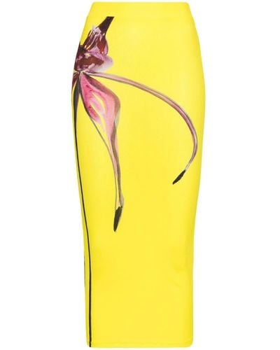 Louisa Ballou Floral-print Ribbed Midi Skirt - Yellow