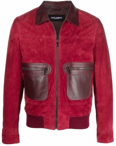 Dolce & Gabbana Suede Bomber Jacket - Red