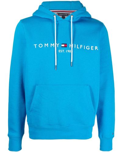 Tommy Hilfiger Logo-embroidered Pouch-pocket Hoodie - Blue