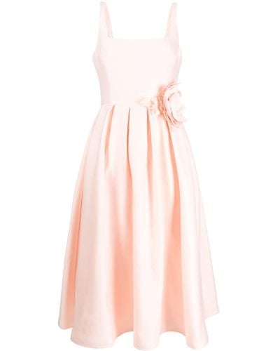 Marchesa Floral-appliqué Satin Midi Dress - Pink