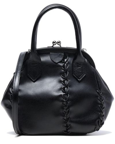 Y's Yohji Yamamoto Lace-up Leather Tote Bag - Black