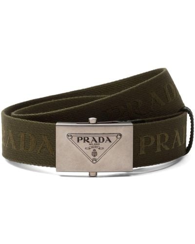 Prada Logo-engraved Cotton Belt - Brown