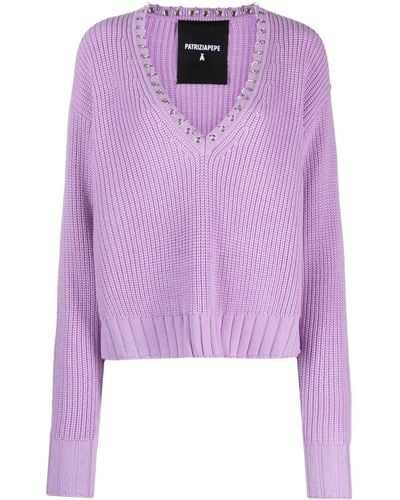 Patrizia Pepe Piercing-detail Chunky-knit Sweater - Purple