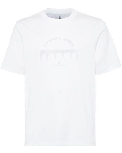Brunello Cucinelli Slogan-print Crew-neck T-shirt - White