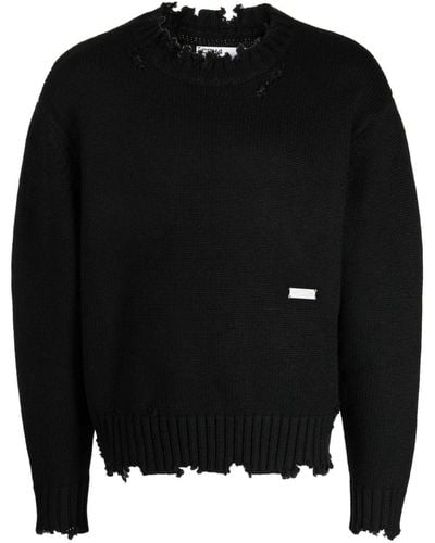 C2H4 Logo-plaque Distressed-finish Sweater - Black