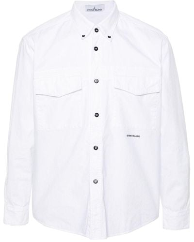 Stone Island Logo-print cotton overshirt - Blanco