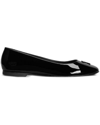 Ami Paris Logo-Embossed Leather Ballerina Shoes - Black