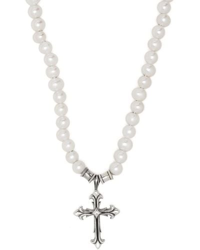 Emanuele Bicocchi Cross Pendant Pearl Necklace - White