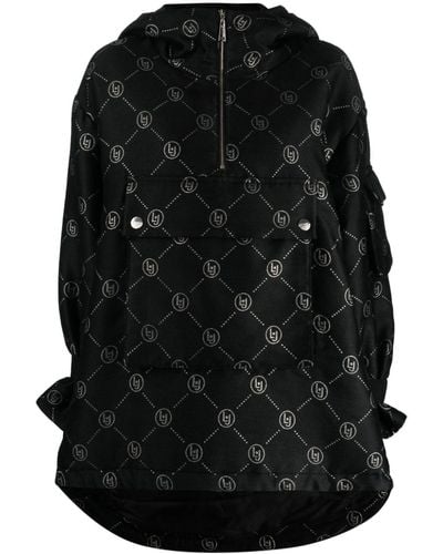 Liu Jo Logo-jacquard Zip-up Hooded Jacket - Black