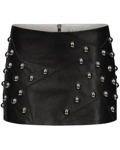 Area Star-stud Embellished Leather Miniskirt - Black