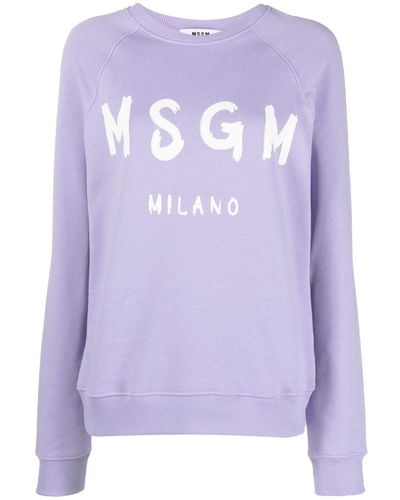 MSGM Logo-print Cotton Sweatshirt - Purple