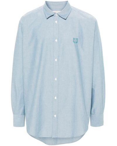 Maison Kitsuné Contour Fox Head-embroidery Cotton Shirt - Blue