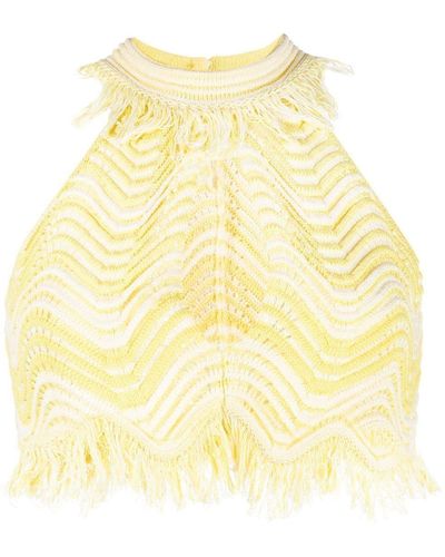 Genny Fringe-detail Knitted Cropped Top - Yellow