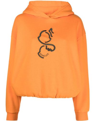 Moncler Logo-embroidered Jersey-fleece Hoodie - Orange
