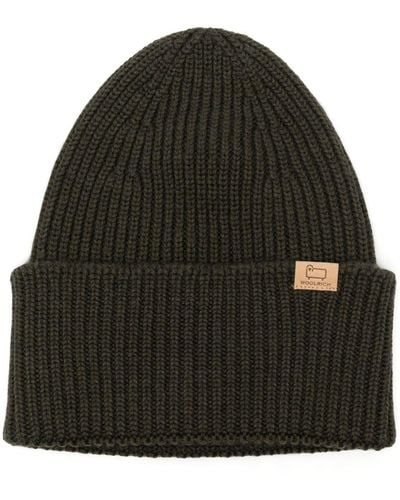 Woolrich Logo-patch Ribbed-knit Beanie - Black