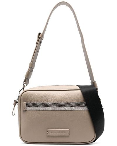 Fabiana Filippi Bead-embellished Leather Shoulder Bag - Grey