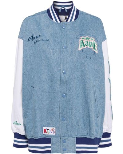 Aape By A Bathing Ape Logo-embroidered Varsity Jacket - Blue