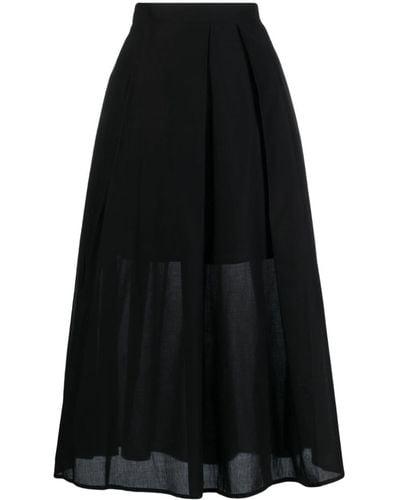 DKNY Pleated Cotton Midi Skirt - Black