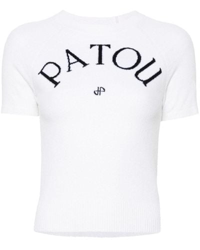 Patou Frottee-Strickoberteil mit Logo-Jacquard - Weiß
