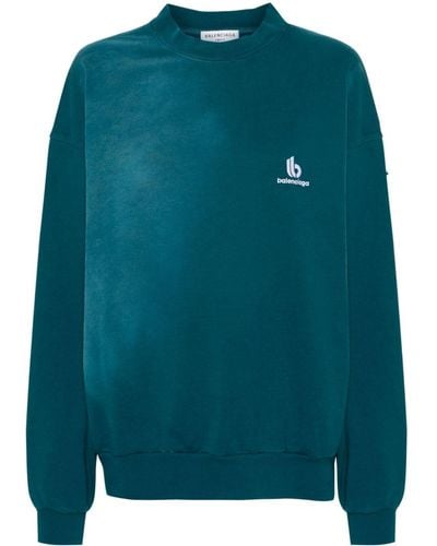 Balenciaga Logo-embroidered Distressed Sweatshirt - Blue