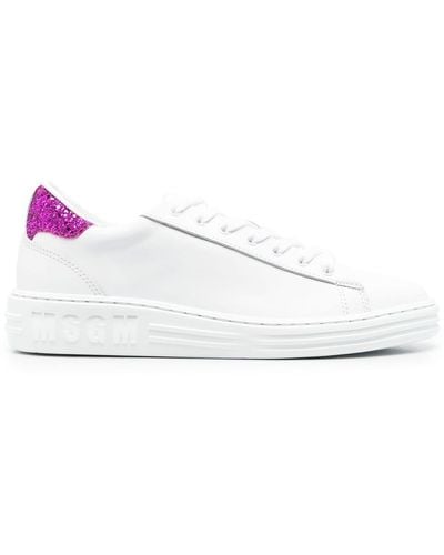MSGM Contrast Heel-counter Leather Trainers - White